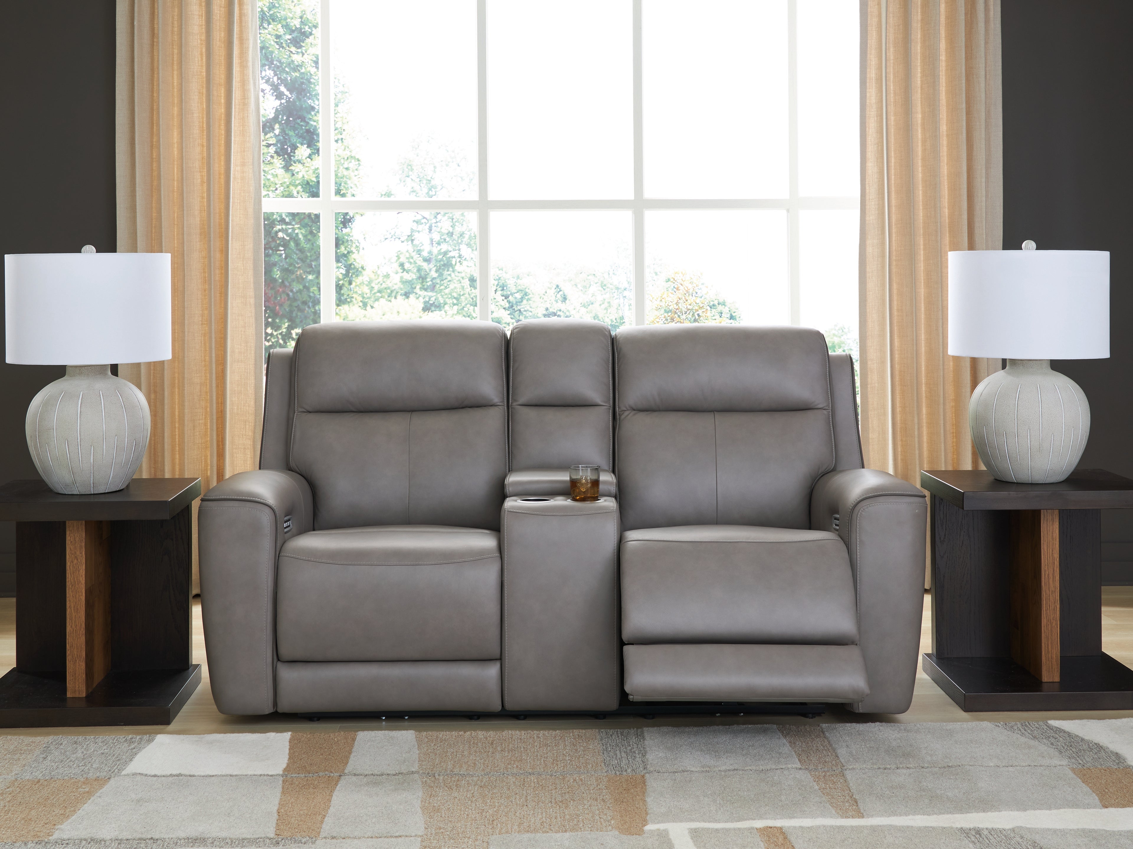 Hoover Furniture Outlet - Ashley Furniture - 5Z-Comfort Power Reclining Loveseat with Console - PWR REC Loveseat/CON/ADJ HDRST / Coin - PCU1090018