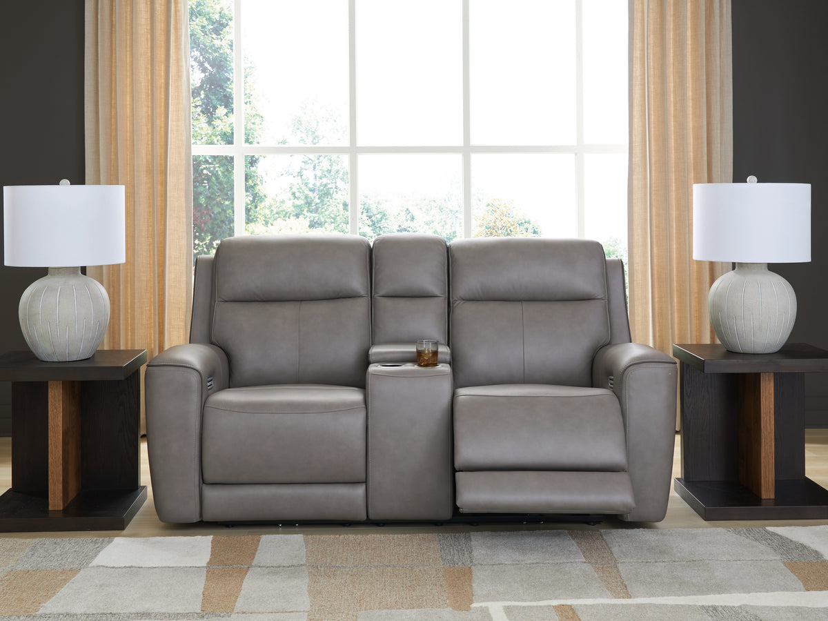 Hoover Furniture Outlet - Ashley Furniture - 5Z-Comfort Power Reclining Loveseat with Console - PWR REC Loveseat/CON/ADJ HDRST / Coin - PCU1090018