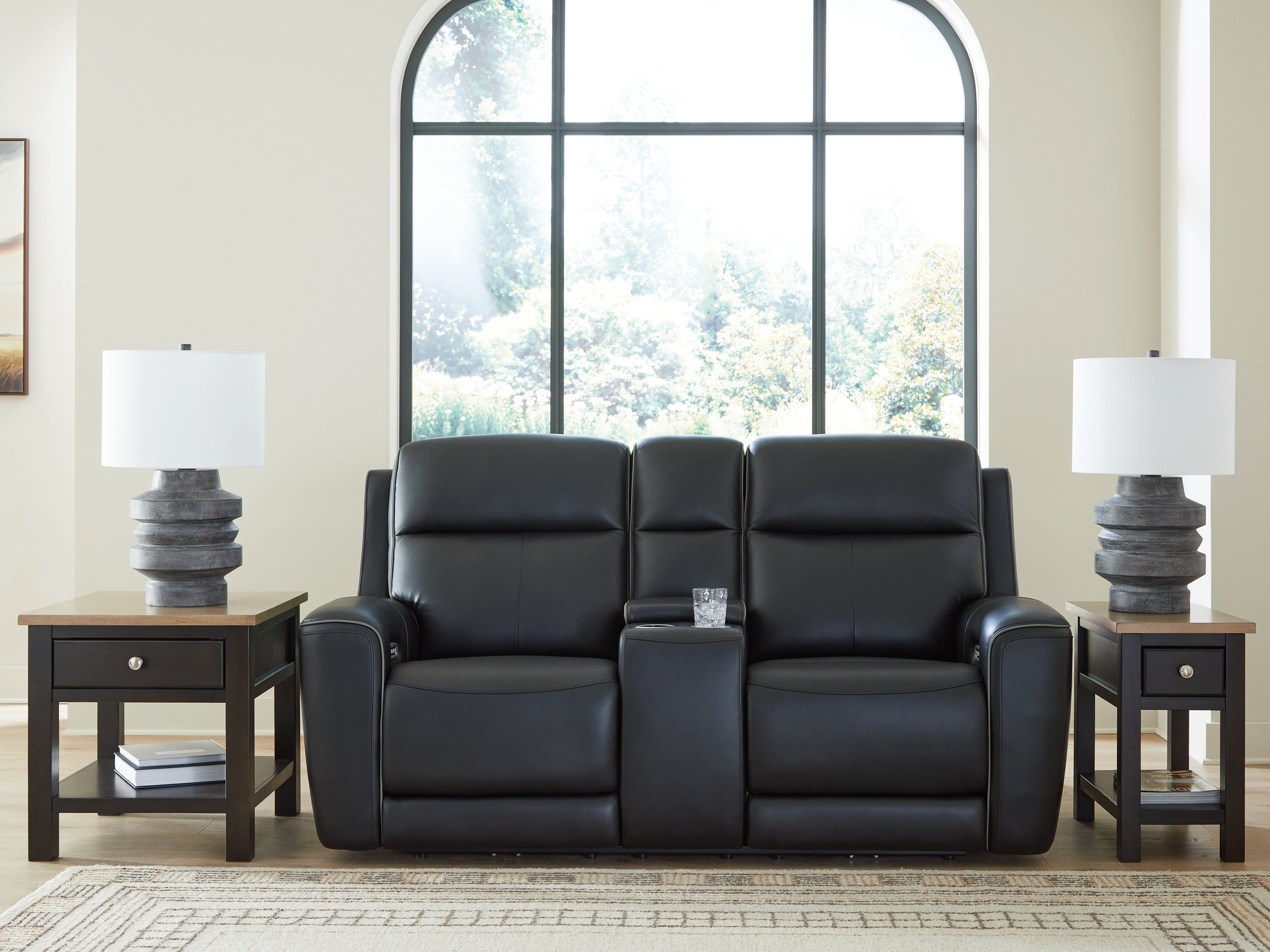 Hoover Furniture Outlet - Ashley Furniture - 5Z-Comfort Power Reclining Loveseat with Console - PWR REC Loveseat/CON/ADJ HDRST / Onyx - PCU1090218