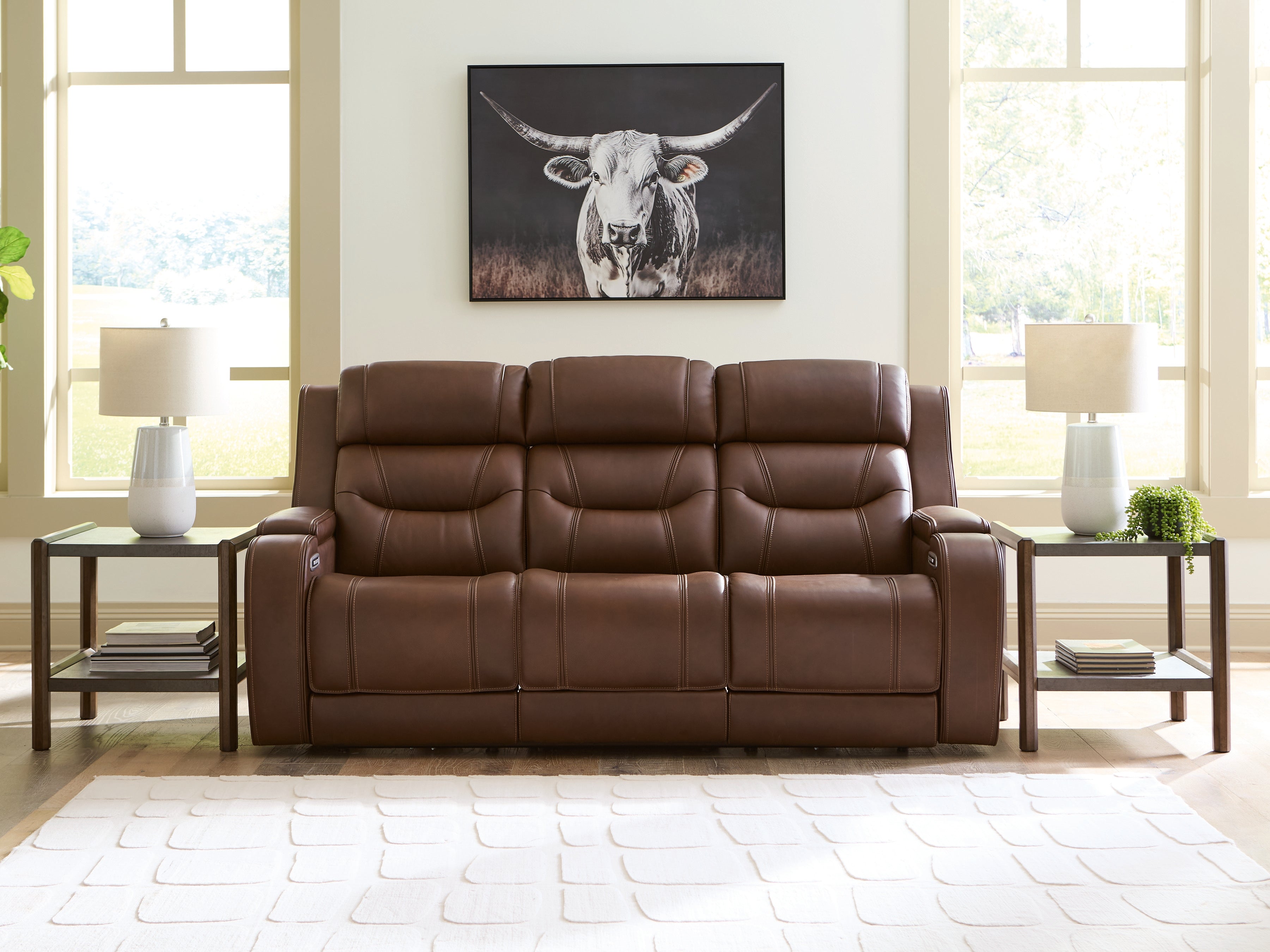 Hoover Furniture Outlet - Ashley Furniture - Knightington Power Reclining Sofa with Audio Seating - PWR REC Sofa w/Audio Seating / Brown - PCU1160215A