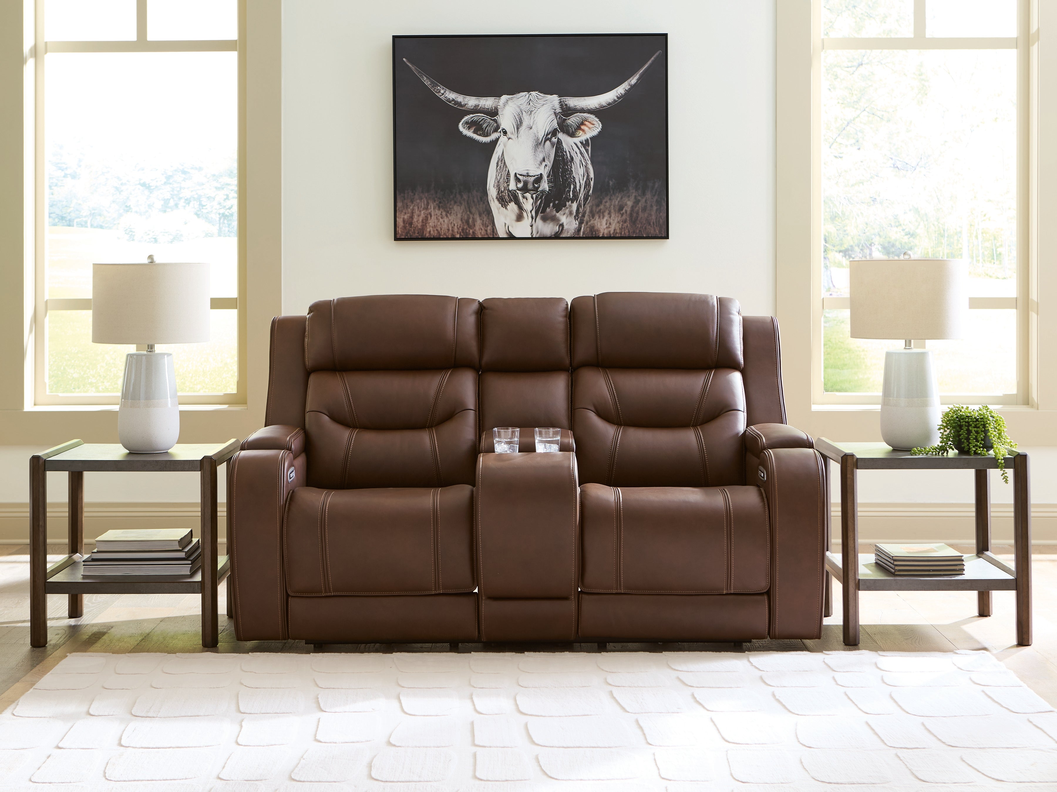 Hoover Furniture Outlet - Ashley Furniture - Knightington Power Reclining Loveseat with Audio Seating - PWR REC Love w/Audio Seating / Brown - PCU1160218A