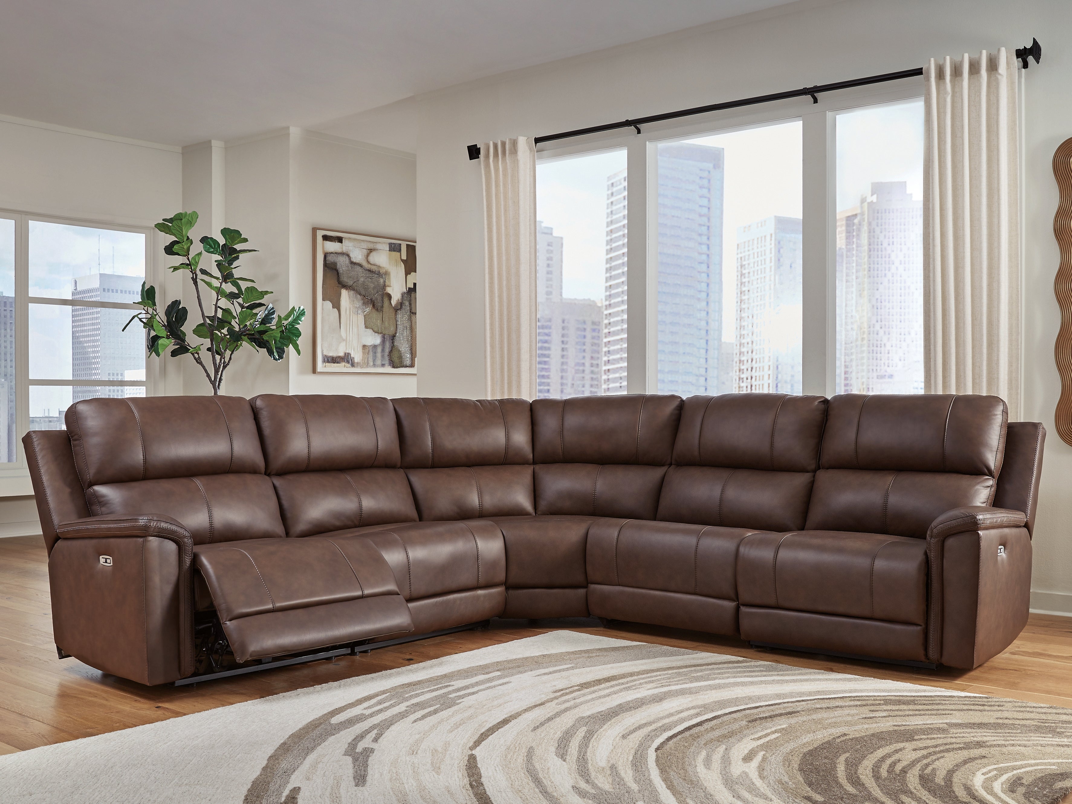 Hoover Furniture Outlet - Ashley Furniture - Bleckley 5-Piece Power Reclining Sectional - 5-Piece Power Reclining Sectional / Espresso - PCU12001S4