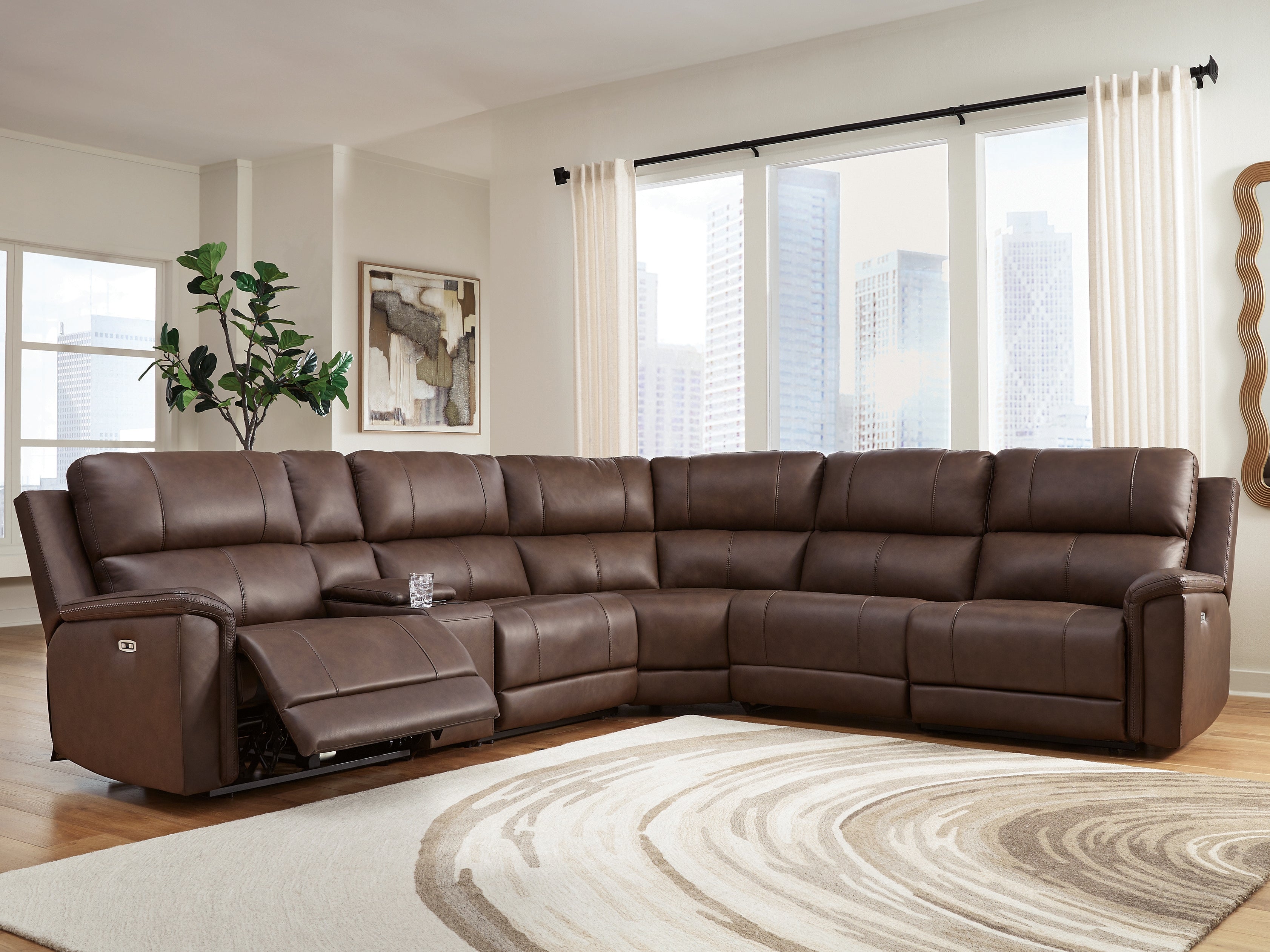 Hoover Furniture Outlet - Ashley Furniture - Bleckley 6-Piece Power Reclining Sectional - 6-Piece Power Reclining Sectional / Espresso - PCU12001S5