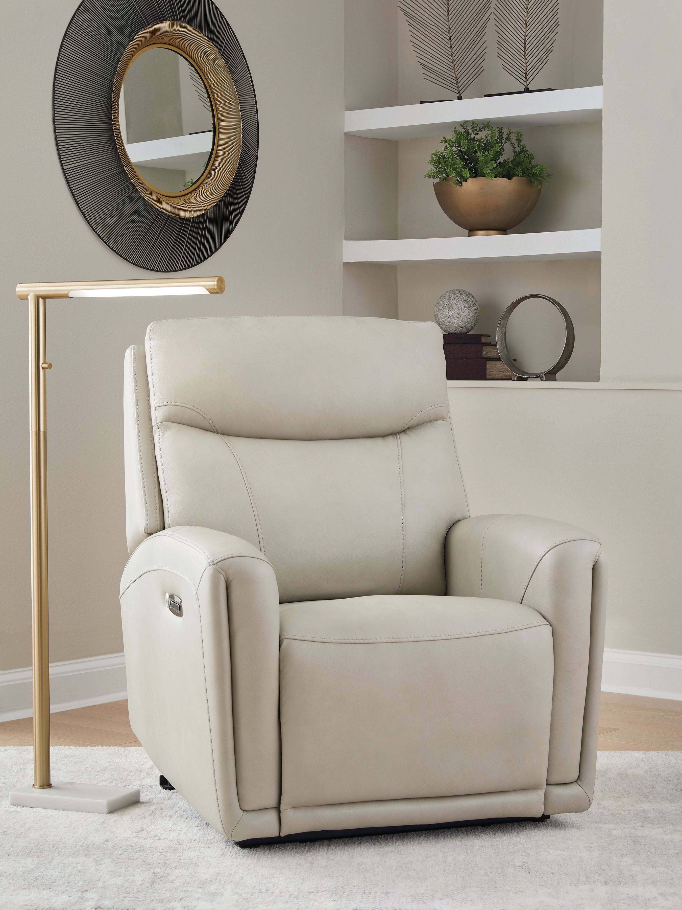Hoover Furniture Outlet - Ashley Furniture - Pincara Power AutoGlide Recliner - PWR AutoGlide REC/ADJ Headrest / Bone - PCU1380042