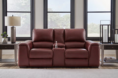 Hoover Furniture Outlet - Ashley Furniture - Alessandro Power Reclining Loveseat with Console - PWR REC Loveseat/CON/ADJ HDRST / Garnet - U2550118
