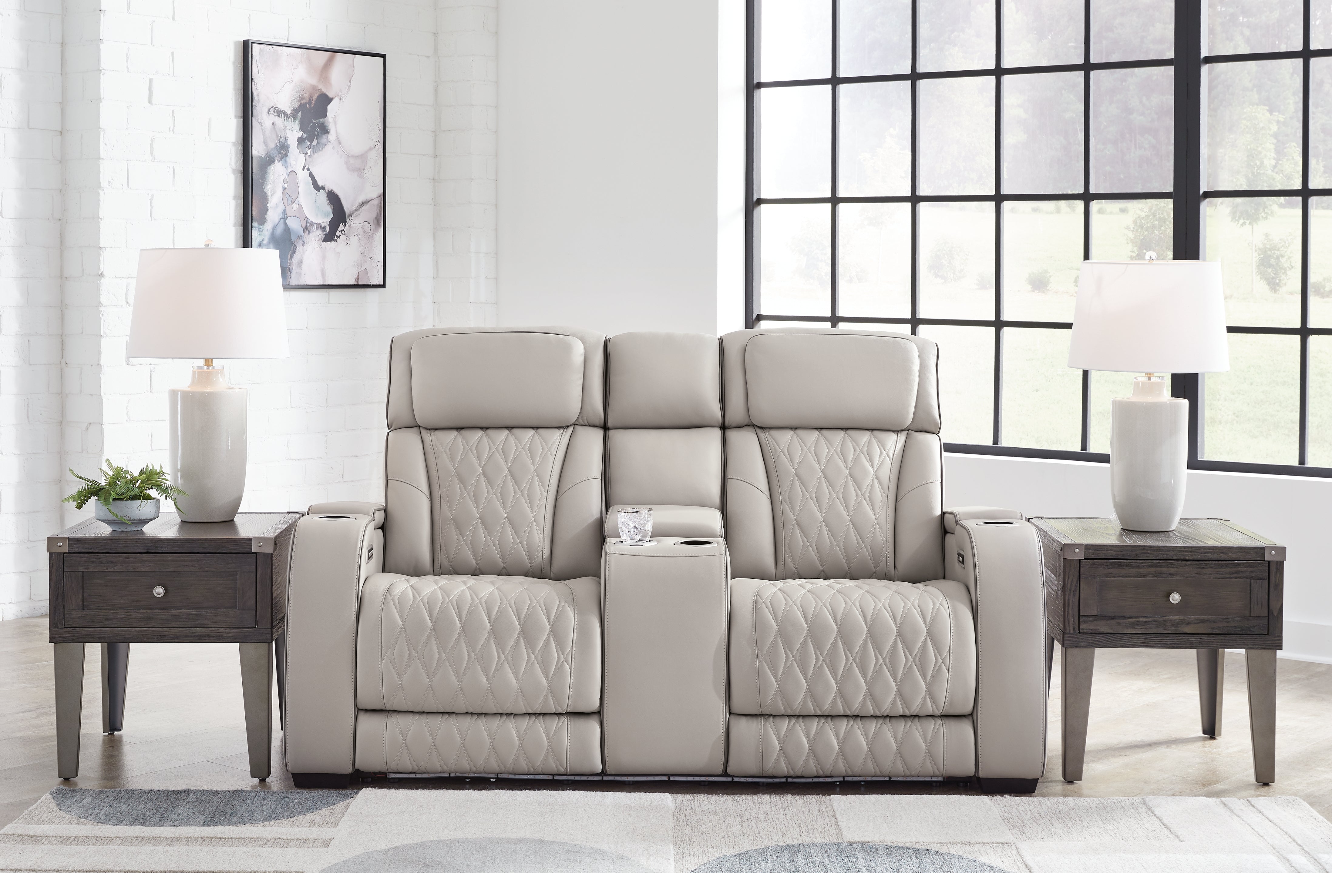 Hoover Furniture Outlet - Ashley Furniture - Boyington Power Reclining Loveseat with Console - PWR REC Loveseat/CON/ADJ HDRST / Gray - U2710518