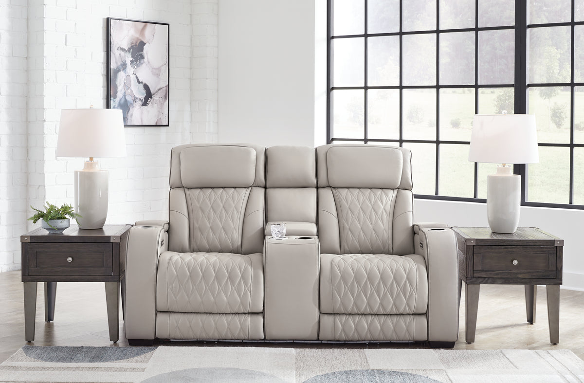 Hoover Furniture Outlet - Ashley Furniture - Boyington Power Reclining Loveseat with Console - PWR REC Loveseat/CON/ADJ HDRST / Gray - U2710518