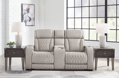 Hoover Furniture Outlet - Ashley Furniture - Boyington Power Reclining Loveseat with Console - PWR REC Loveseat/CON/ADJ HDRST / Gray - U2710518