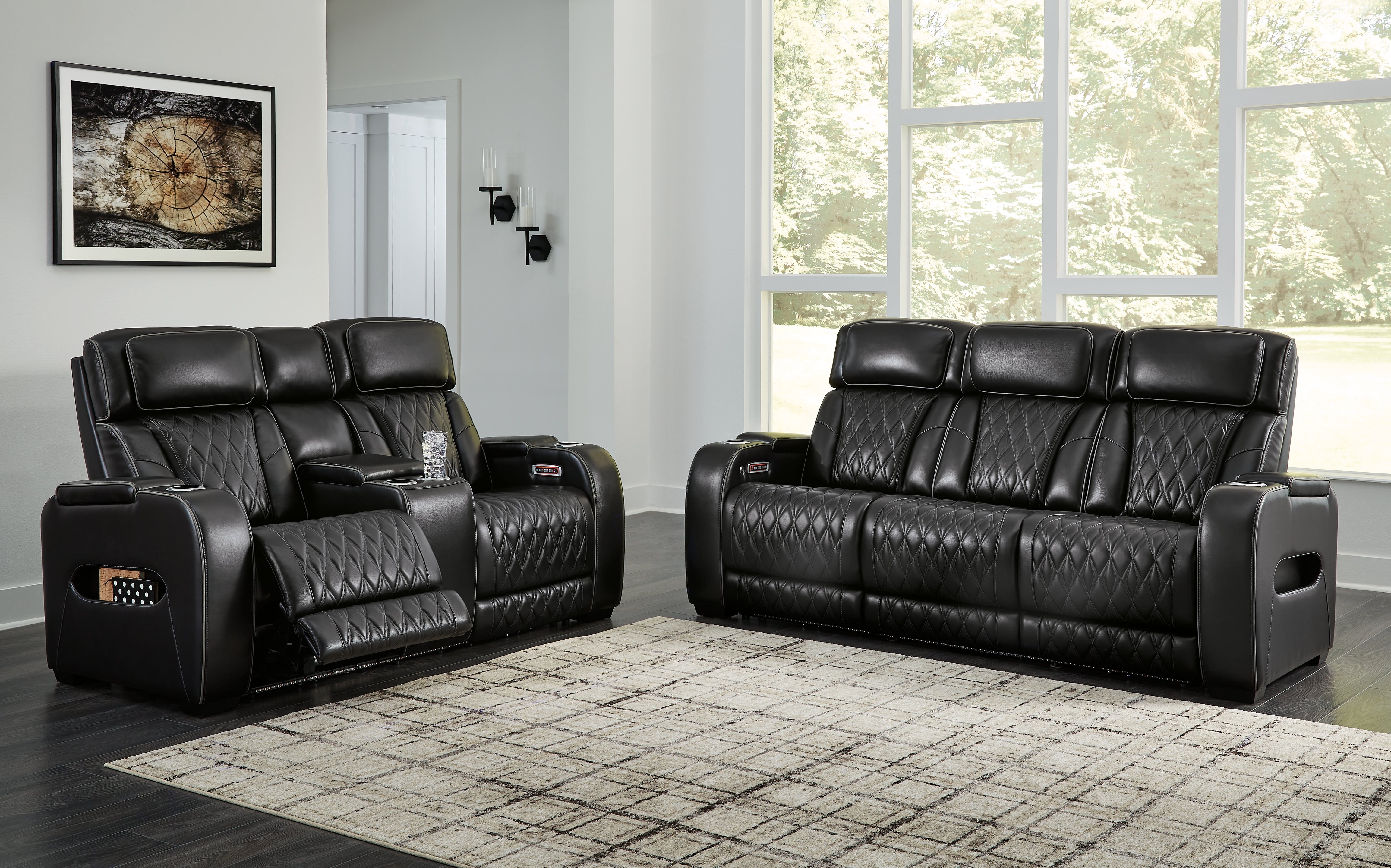 Hoover Furniture Outlet - Ashley Furniture - Boyington Power Reclining Sofa and Loveseat - Power Reclining Sofa and Loveseat / Black - U27106U1