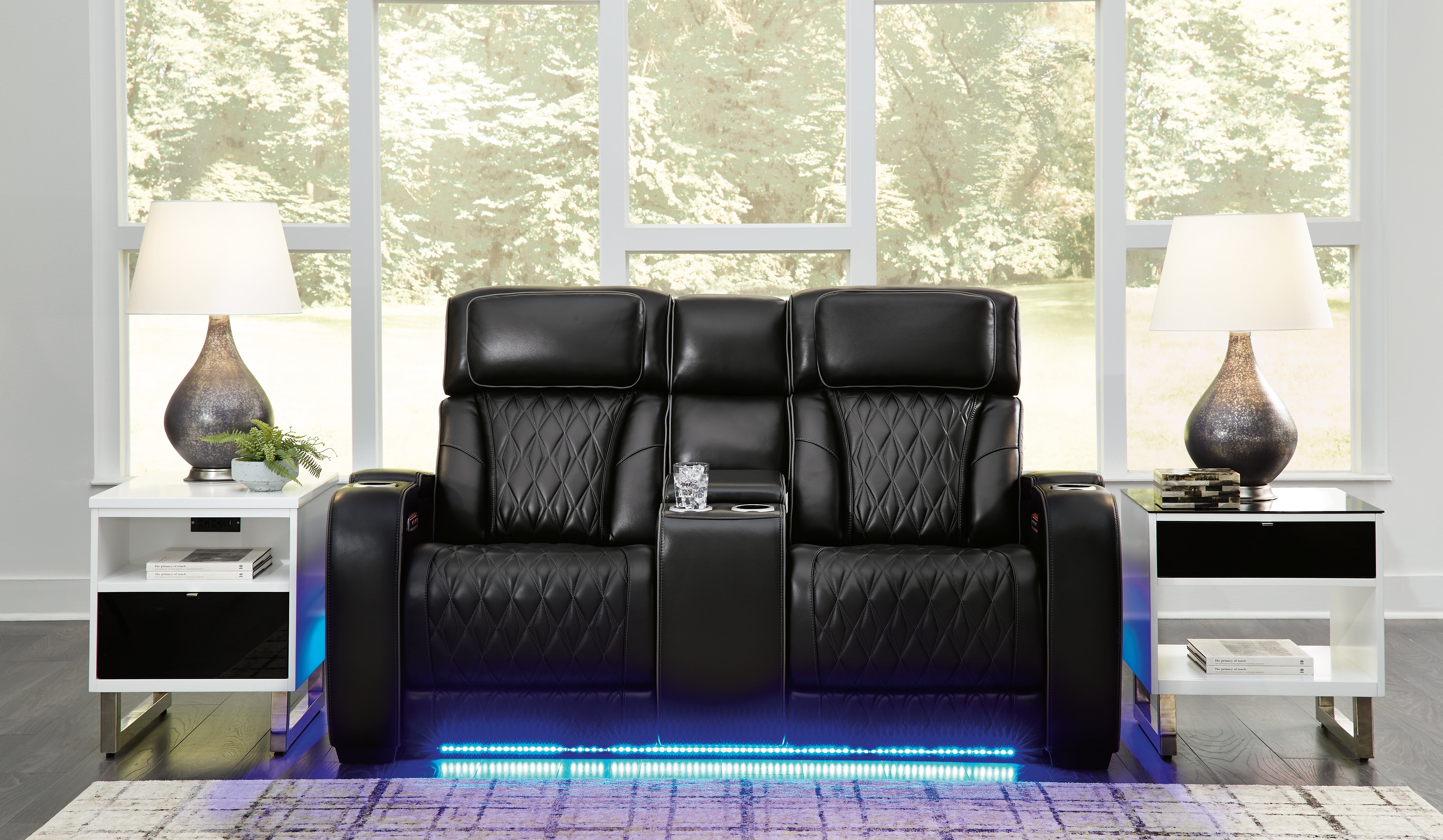 Hoover Furniture Outlet - Ashley Furniture - Boyington Power Reclining Loveseat with Console - PWR REC Loveseat/CON/ADJ HDRST / Black - U2710618