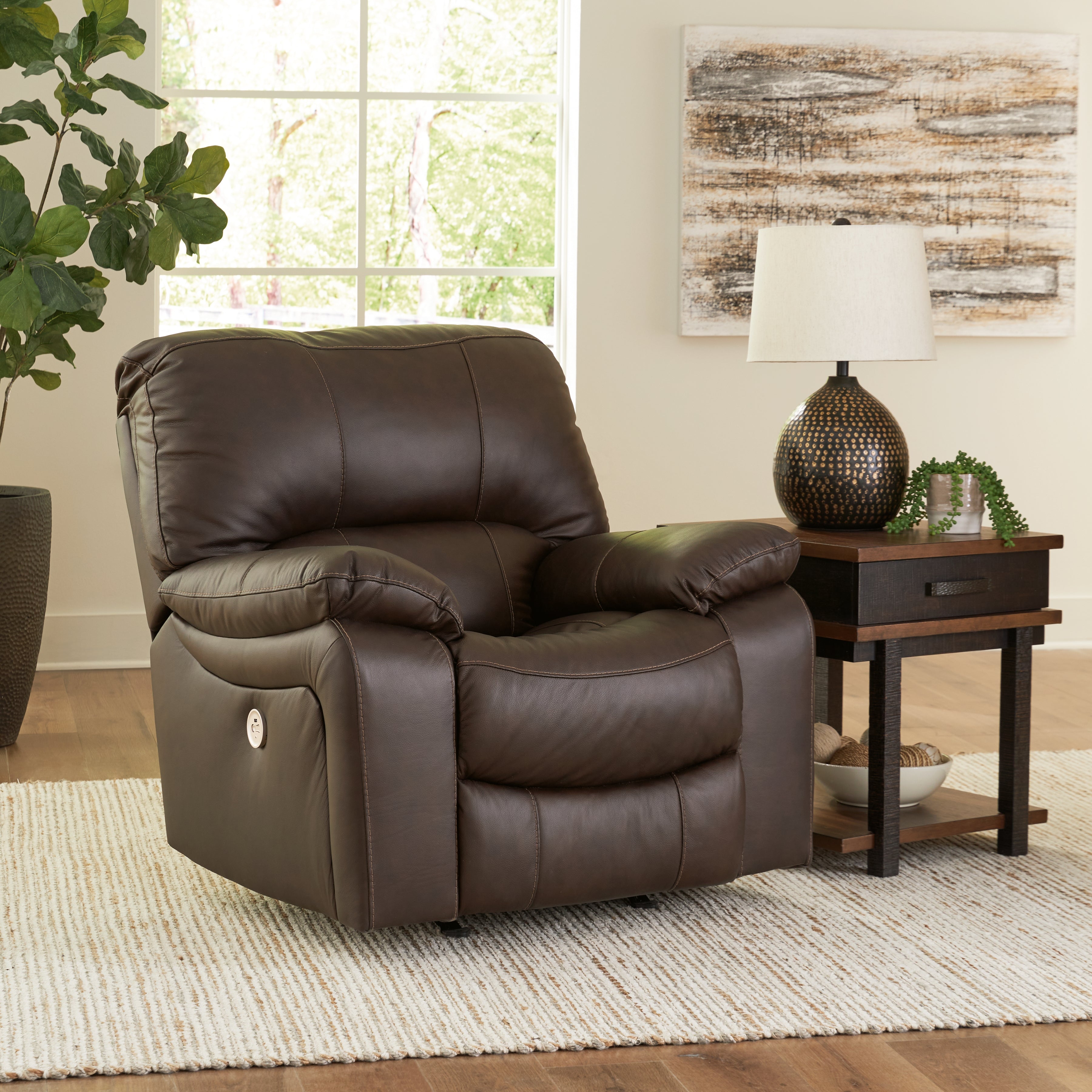 Hoover Furniture Outlet - Ashley Furniture - Leesworth Power Recliner - Power Rocker Recliner / Dark Brown - U4380898