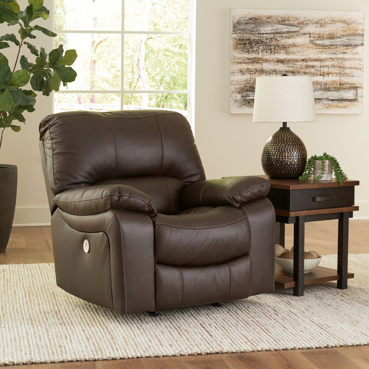 Hoover Furniture Outlet - Ashley Furniture - Leesworth Power Recliner - Power Rocker Recliner / Dark Brown - U4380898