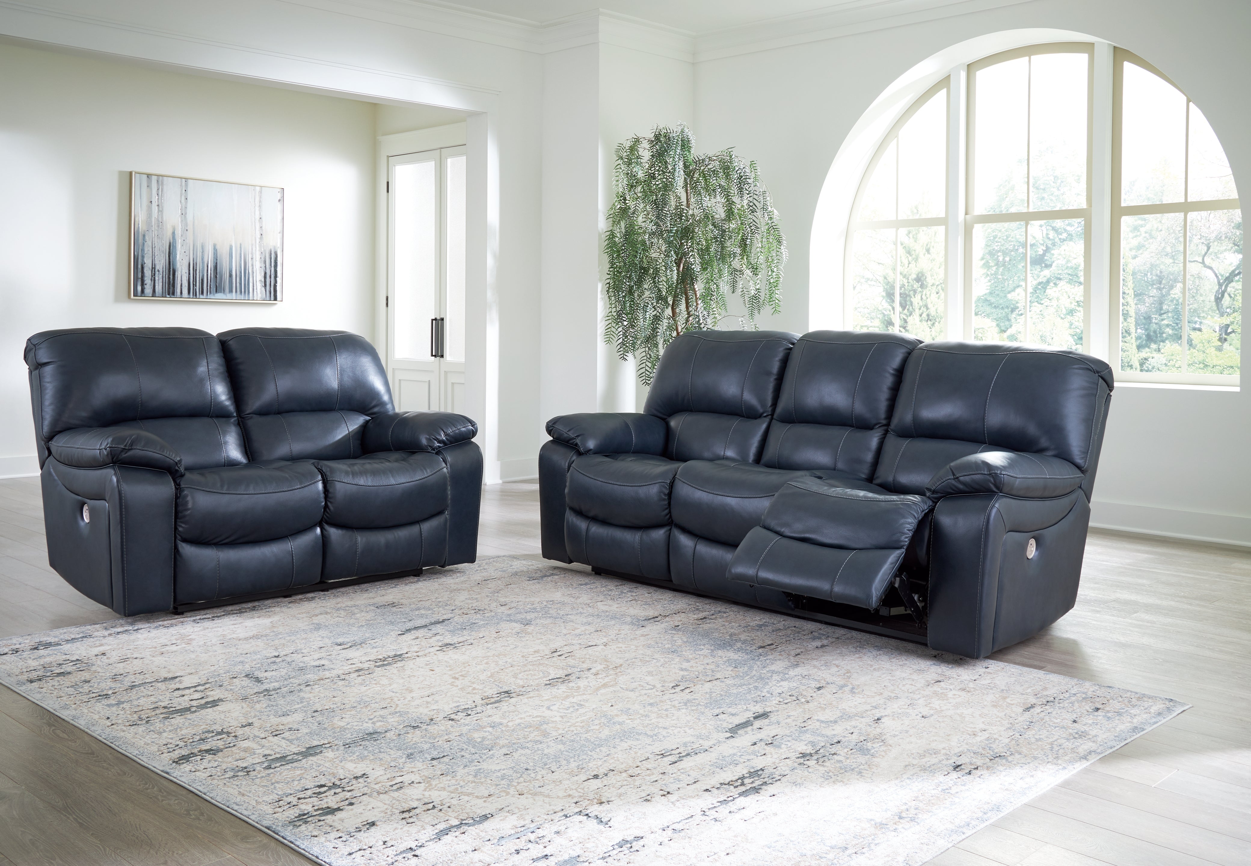 Hoover Furniture Outlet - Ashley Furniture - Leesworth Power Reclining Sofa and Loveseat - Power Reclining Sofa and Loveseat / Ocean - U43809U1