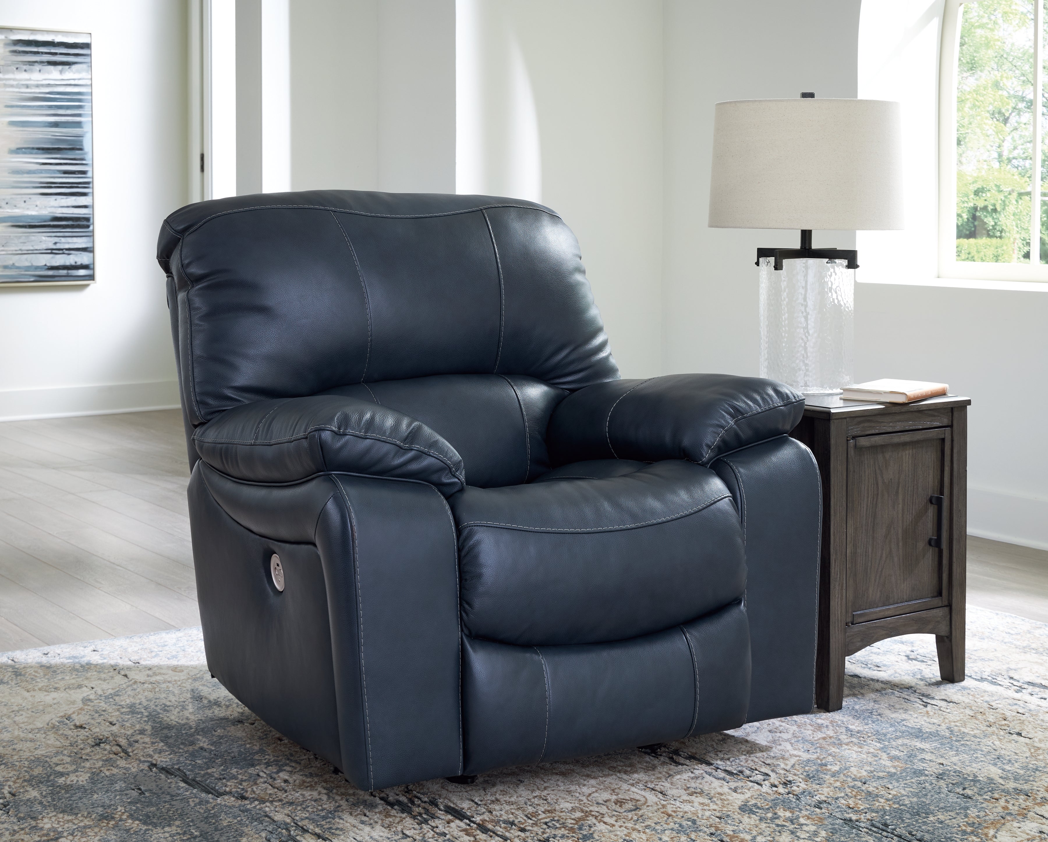 Hoover Furniture Outlet - Ashley Furniture - Leesworth Power Recliner - Power Rocker Recliner / Ocean - U4380998