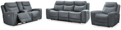 Hoover Furniture Outlet - Ashley Furniture - Mindanao Power Reclining Sofa, Loveseat and Recliner - Power Reclining Sofa, Loveseat and Recliner / Steel - U59504U2