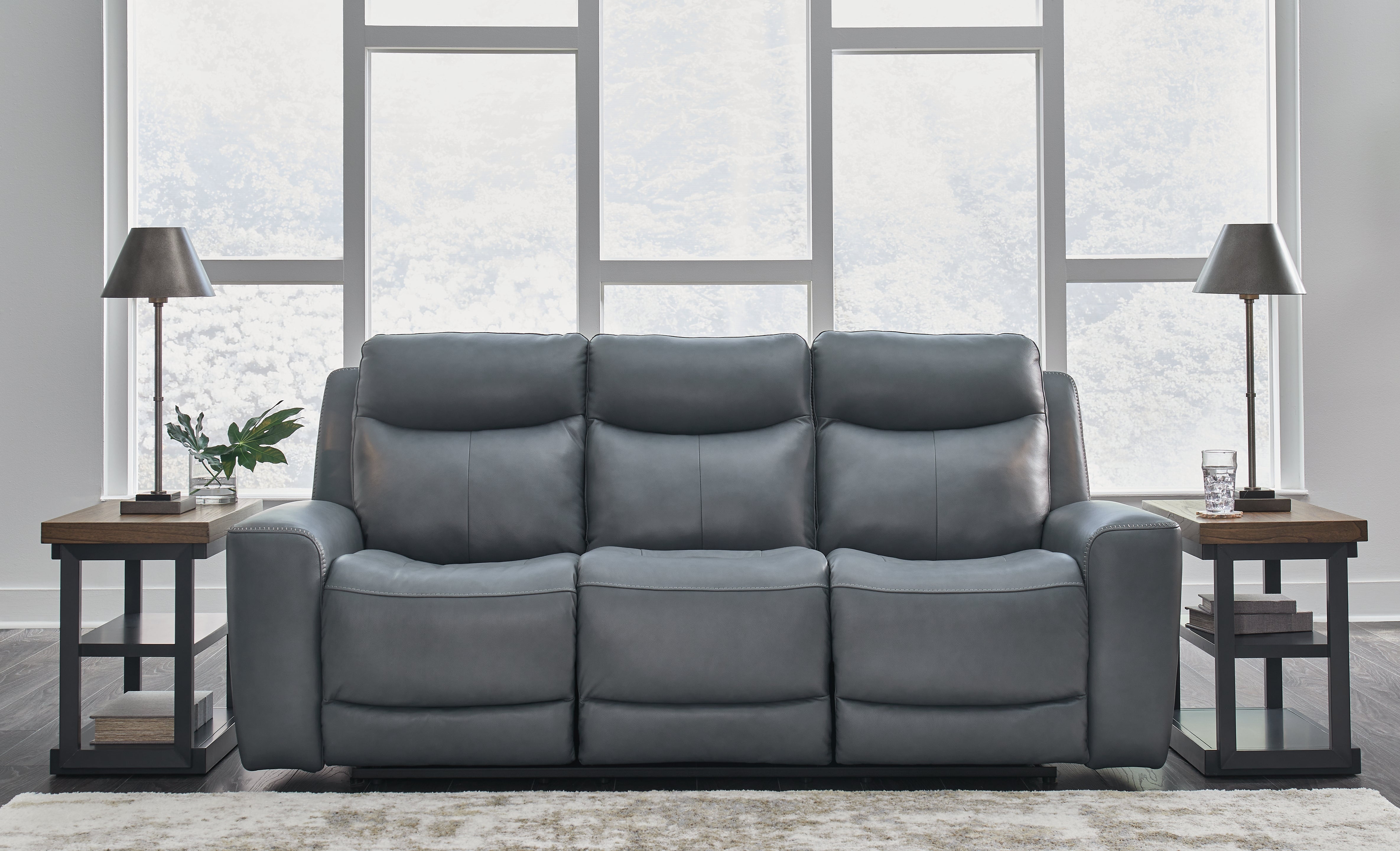 Hoover Furniture Outlet - Ashley Furniture - Mindanao Power Reclining Sofa - PWR REC Sofa with ADJ Headrest / Steel - U5950415