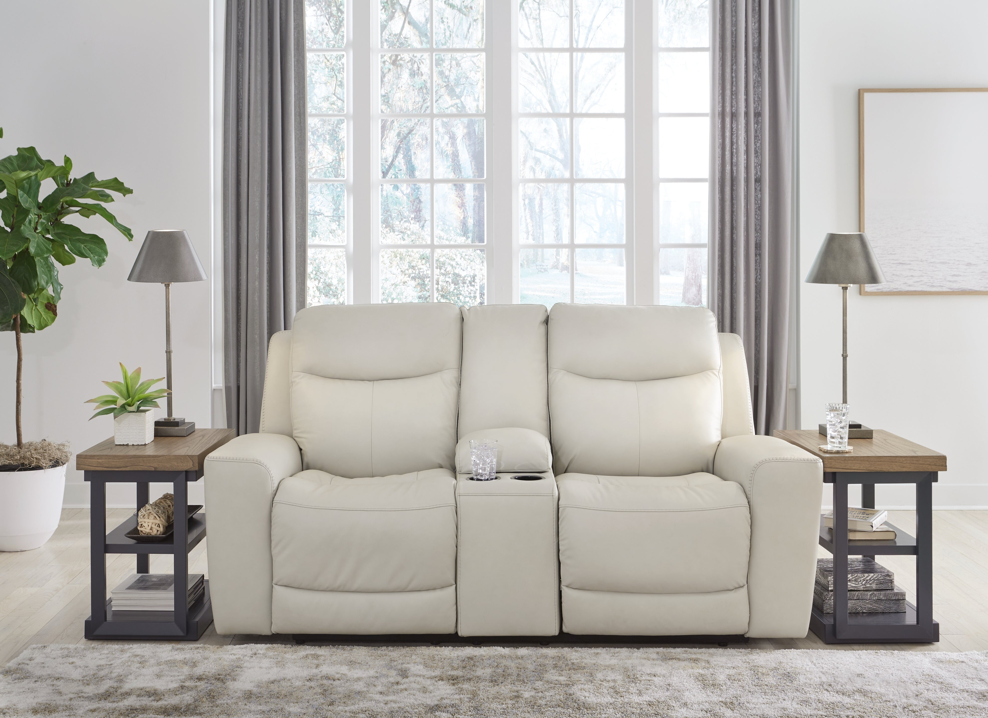 Hoover Furniture Outlet - Ashley Furniture - Mindanao Power Reclining Loveseat with Console - PWR REC Loveseat/CON/ADJ HDRST / Coconut - U5950518