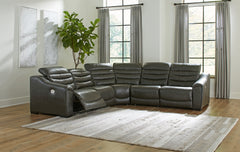Hoover Furniture Outlet - Ashley Furniture - Center Line 5-Piece Power Reclining Sectional - 5-Piece Power Reclining Sectional / Dark Gray - U63404S3