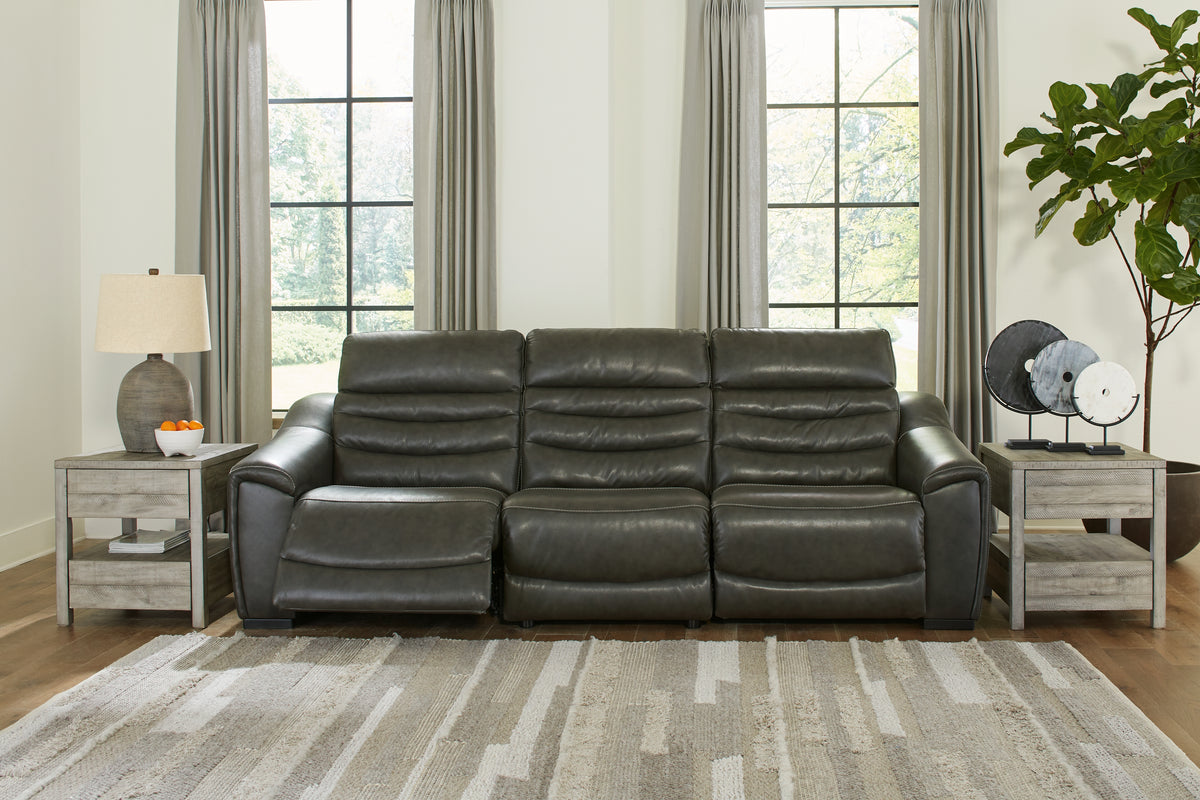 Hoover Furniture Outlet - Ashley Furniture - Center Line 3-Piece Power Reclining Sectional Sofa - 3-Piece Power Reclining Sectional Sofa / Dark Gray - U63404S5