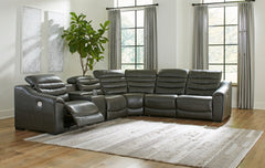 Hoover Furniture Outlet - Ashley Furniture - Center Line 6-Piece Power Reclining Sectional - 6-Piece Power Reclining Sectional / Dark Gray - U63404S4