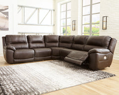 Hoover Furniture Outlet - Ashley Furniture - Dunleith 5-Piece Power Reclining Sectional - 5-Piece Power Reclining Sectional / Chocolate - U71604S1
