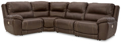 Hoover Furniture Outlet - Ashley Furniture - Dunleith 4-Piece Power Reclining Sectional - 4-Piece Power Reclining Sectional / Chocolate - U71604S6