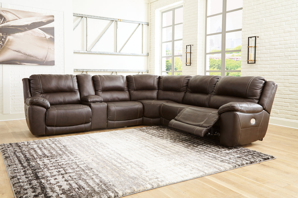 Hoover Furniture Outlet - Ashley Furniture - Dunleith 6-Piece Power Reclining Sectional - 6-Piece Power Reclining Sectional / Chocolate - U71604S2