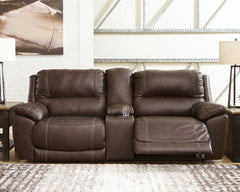 Hoover Furniture Outlet - Ashley Furniture - Dunleith 3-Piece Power Reclining Loveseat with Console - 3-Piece Power Reclining Loveseat with Console / Chocolate - U71604S4
