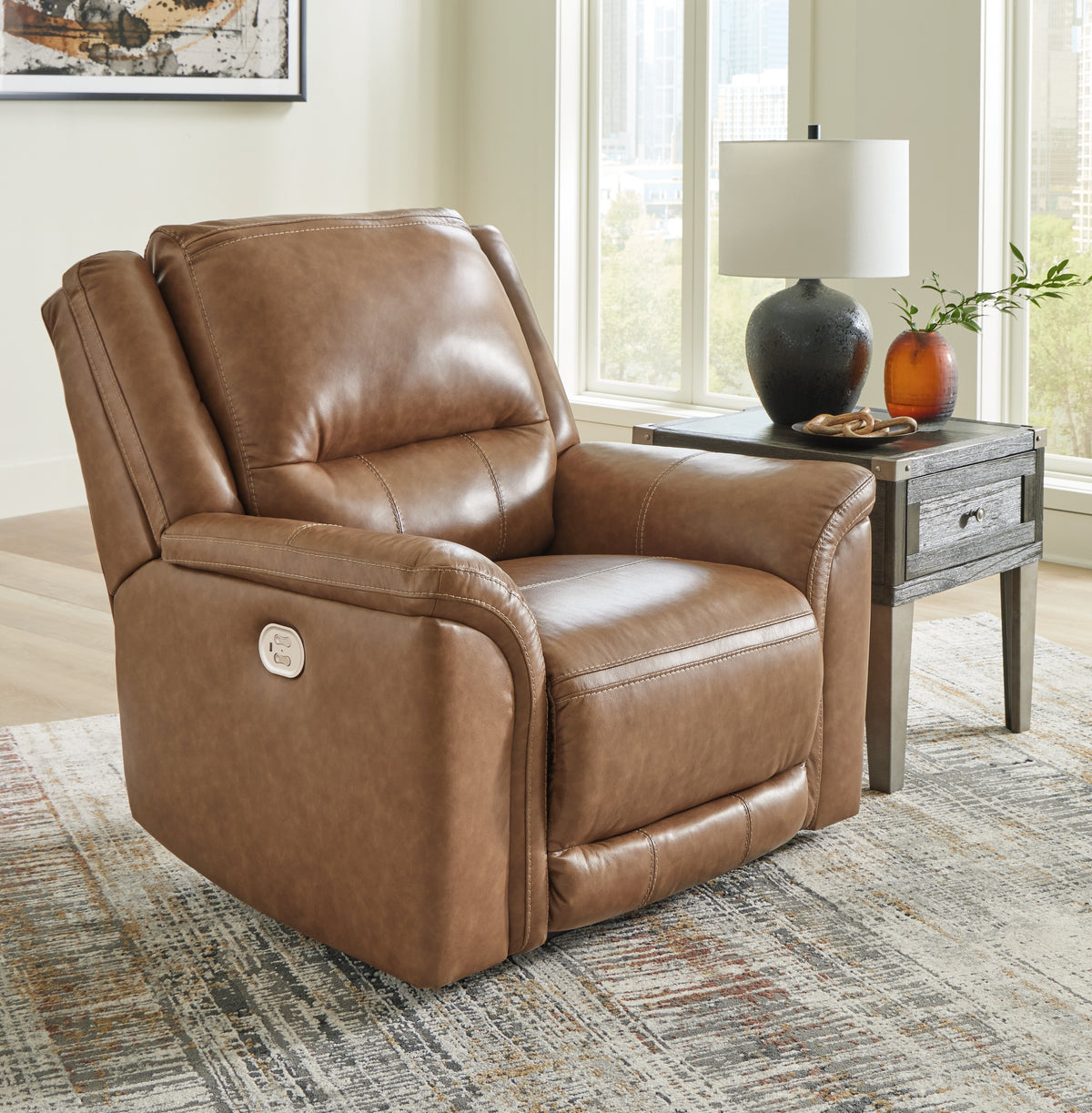 Hoover Furniture Outlet - Ashley Furniture - Trasimeno Power Recliner - PWR Recliner/ADJ Headrest / Caramel - U8281513