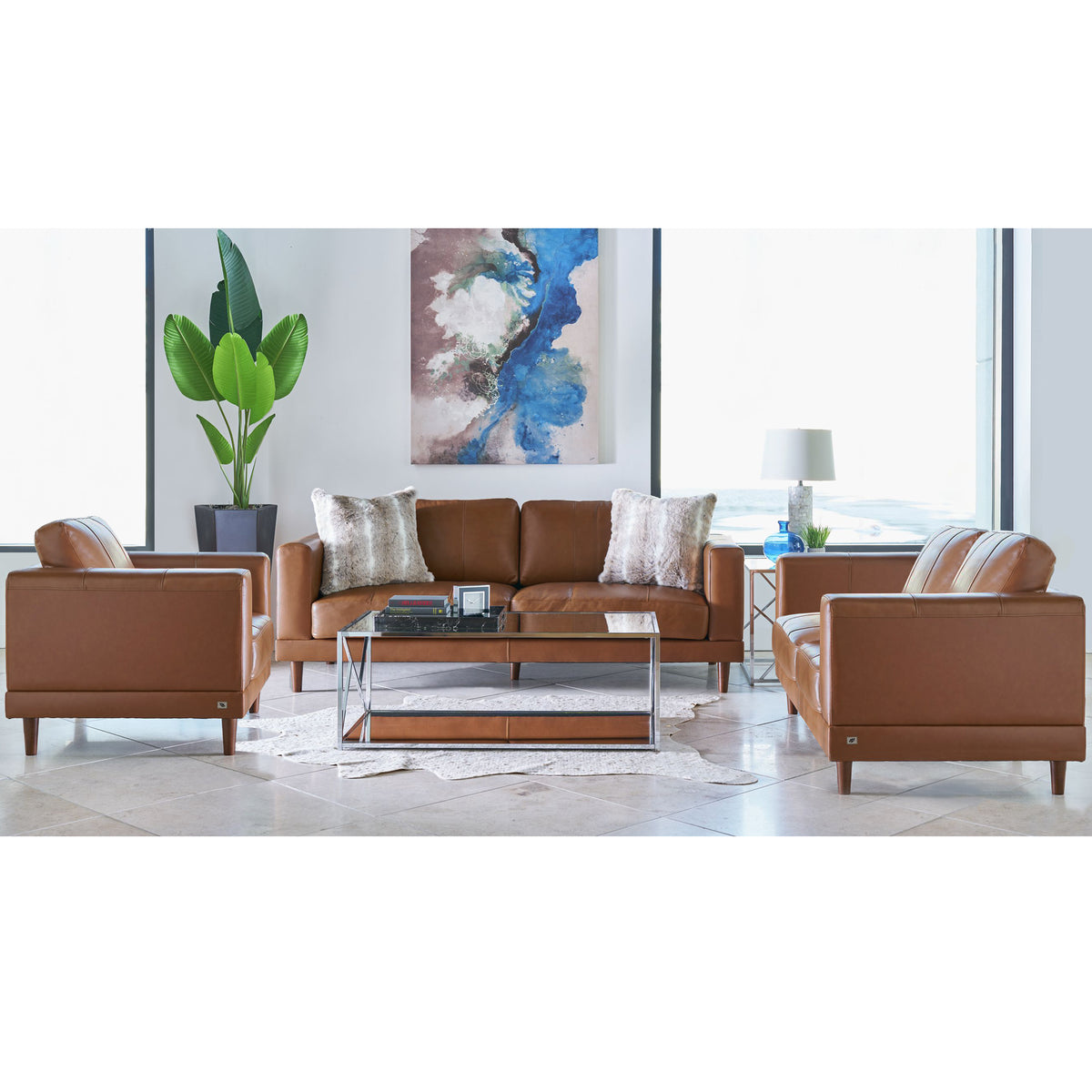 Hampton Sofa in Fiero Tan (Top Grain/PVC) – SKU UHT3783300 | Elements