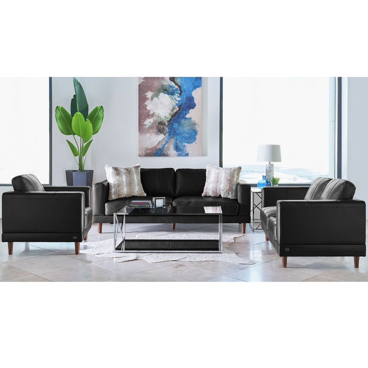 Hampton Loveseat In Fiero Black (Top Grain/PVC) – SKU UHT3780200 | Elements