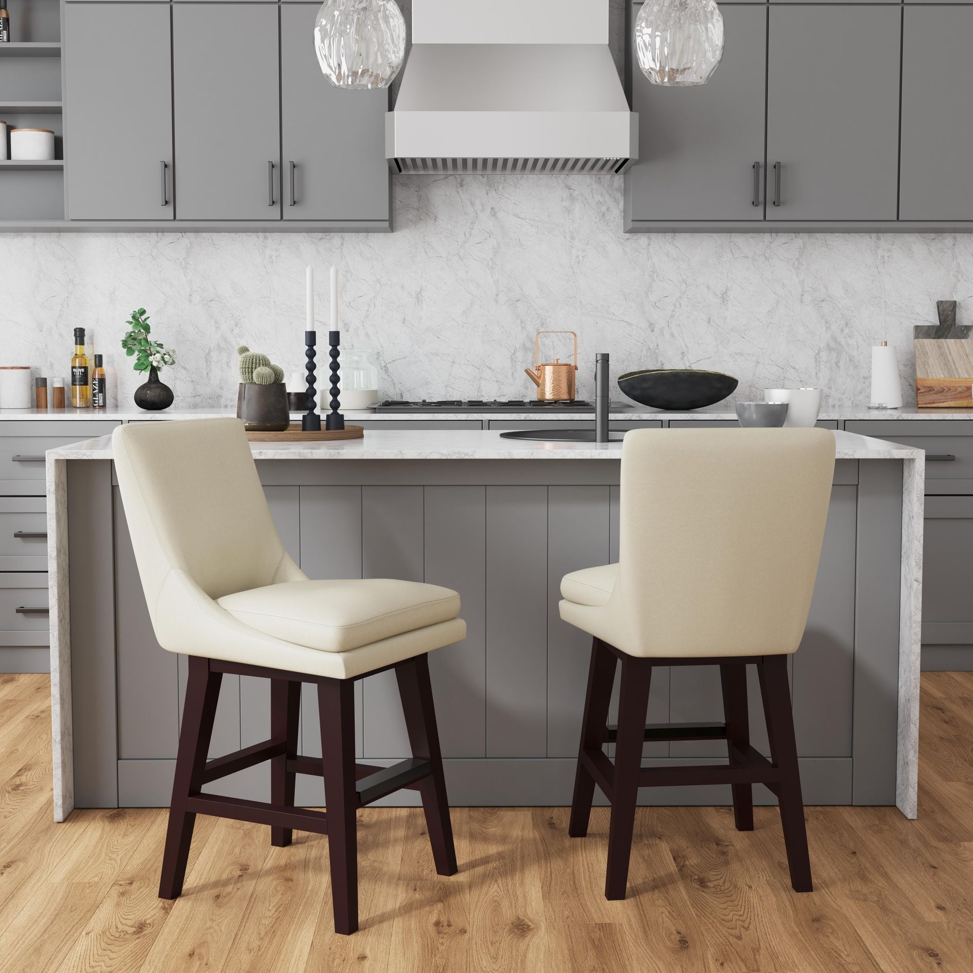 Villanova Swivel Counter Stool with Beige PU in Espresso (2 Per Carton) – SKU D-13220-6-CST | Elements