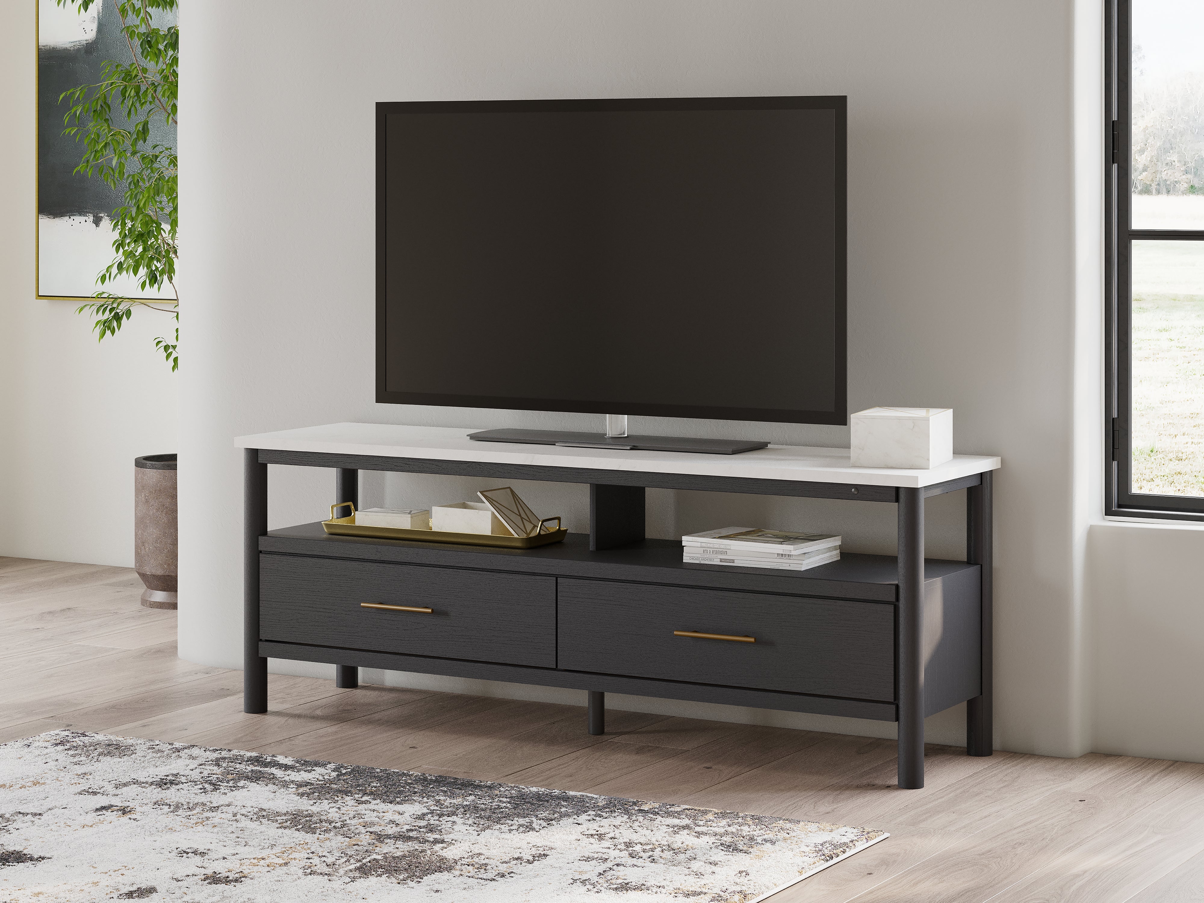 Hoover Furniture Outlet - Ashley Furniture - Cadmori 72" TV Stand - 72" / Black/White - W2616-68