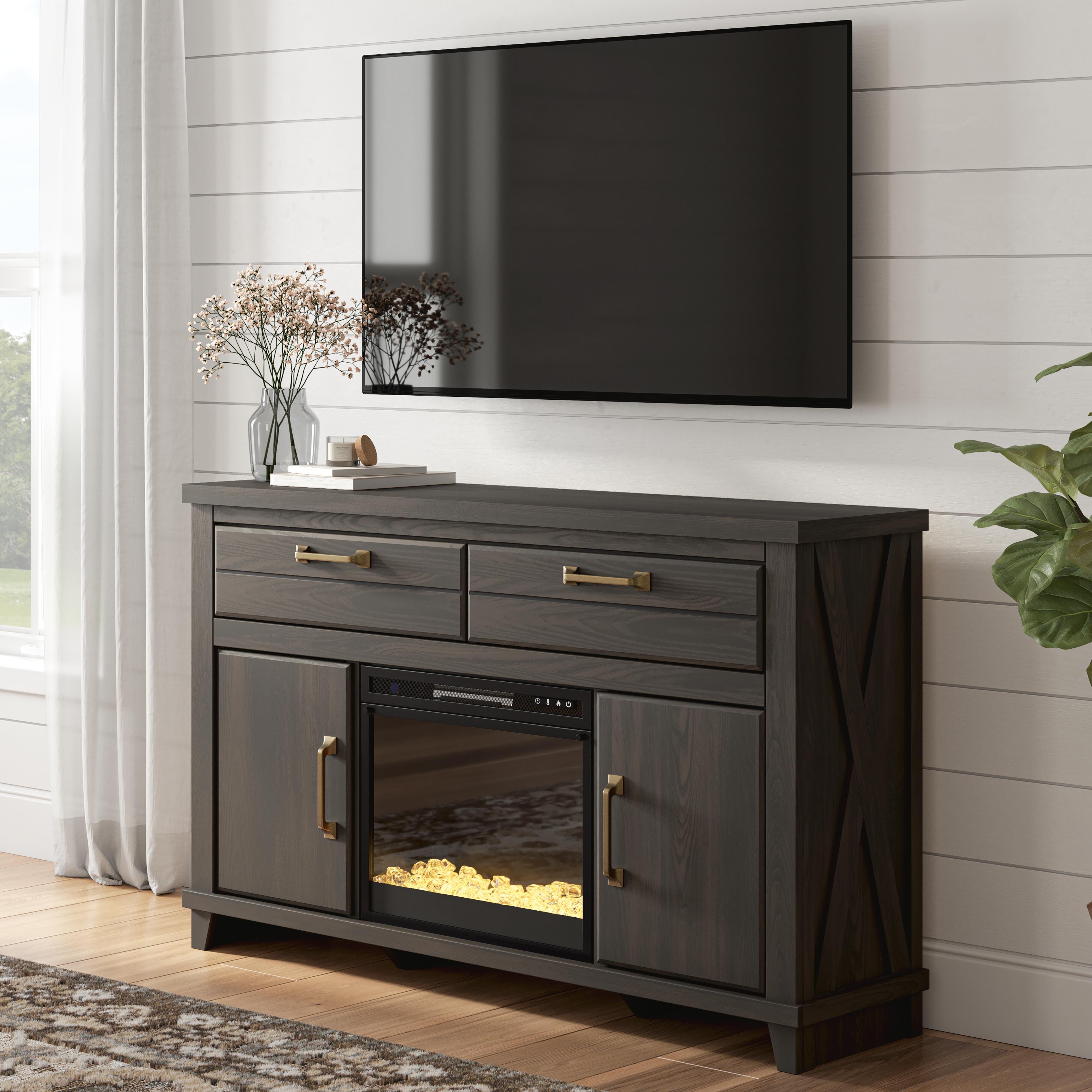 Hoover Furniture Outlet - Ashley Furniture - Brazen Valley 60" TV Stand with Electric Fireplace - 60" TV Stand with Electric Fireplace - W2648W3
