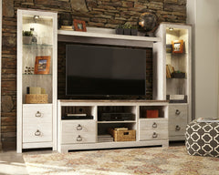 Hoover Furniture Outlet - Ashley Furniture - Willowton 4-Piece Entertainment Center - 4-Piece Entertainment Center / Whitewash - W267W3