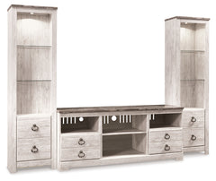 Hoover Furniture Outlet - Ashley Furniture - Willowton 3-Piece Entertainment Center - 3-Piece Entertainment Center / Whitewash - W267W16