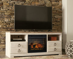 Hoover Furniture Outlet - Ashley Furniture - Willowton 64" TV Stand with Electric Fireplace - 64" TV Stand with Electric Fireplace / Whitewash - W267W8