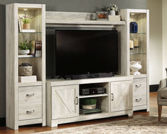 Hoover Furniture Outlet - Ashley Furniture - Bellaby 4-Piece Entertainment Center - 4-Piece Entertainment Center / Whitewash - W331W2