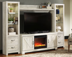 Hoover Furniture Outlet - Ashley Furniture - Bellaby 4-Piece Entertainment Center with Fireplace - 4-Piece Entertainment Center with Fireplace / Whitewash - W331W5