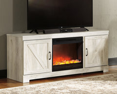 Hoover Furniture Outlet - Ashley Furniture - Bellaby 63" TV Stand with Fireplace - 63" TV Stand with Fireplace / Whitewash - W331W4