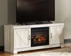 Hoover Furniture Outlet - Ashley Furniture - Bellaby 63" TV Stand with Electric Fireplace - 63" TV Stand with Electric Fireplace / Whitewash - W331W9