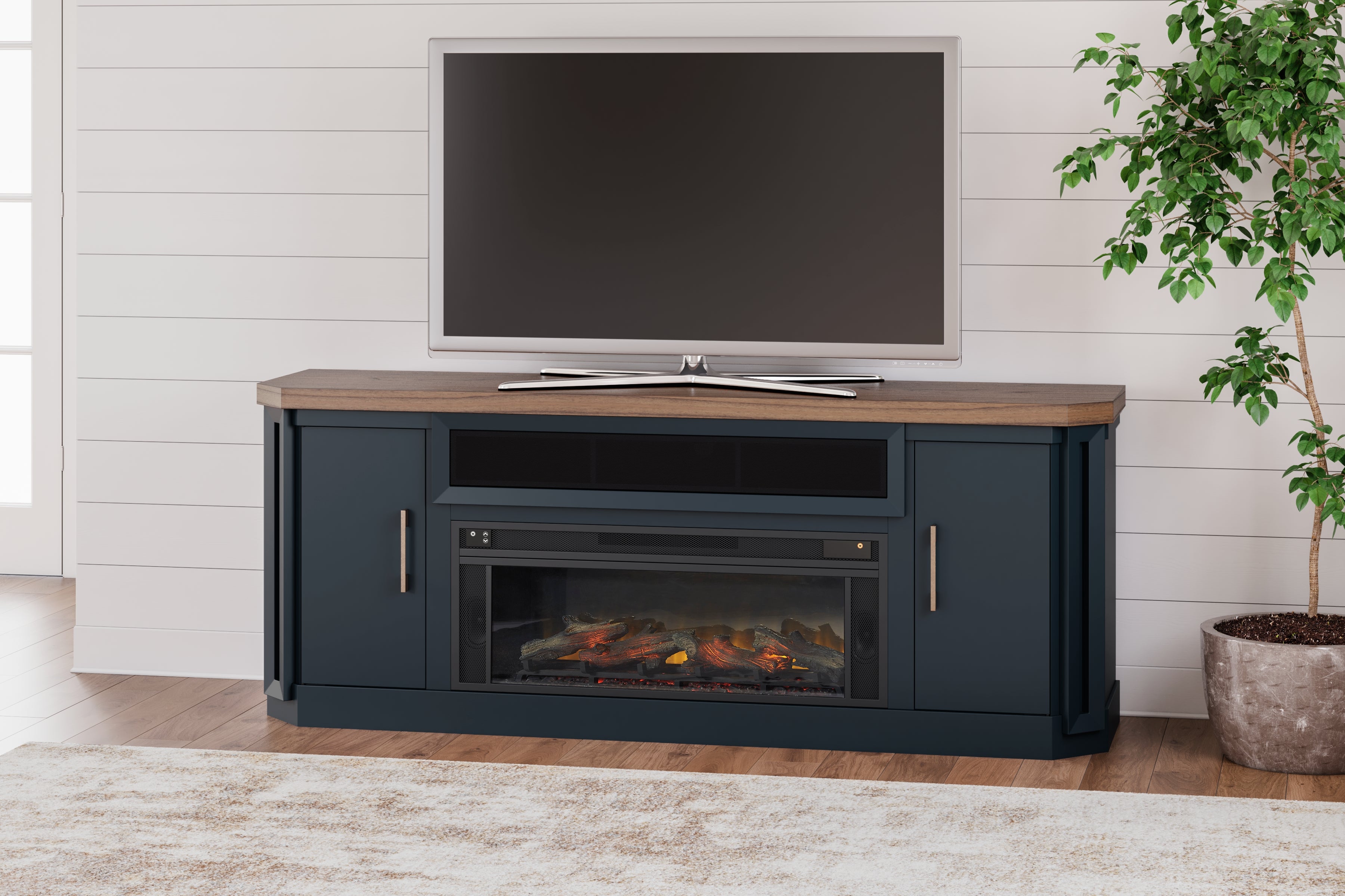 Hoover Furniture Outlet - Ashley Furniture - Landocken 83" TV Stand - 83" / Brown/Blue - W402-68