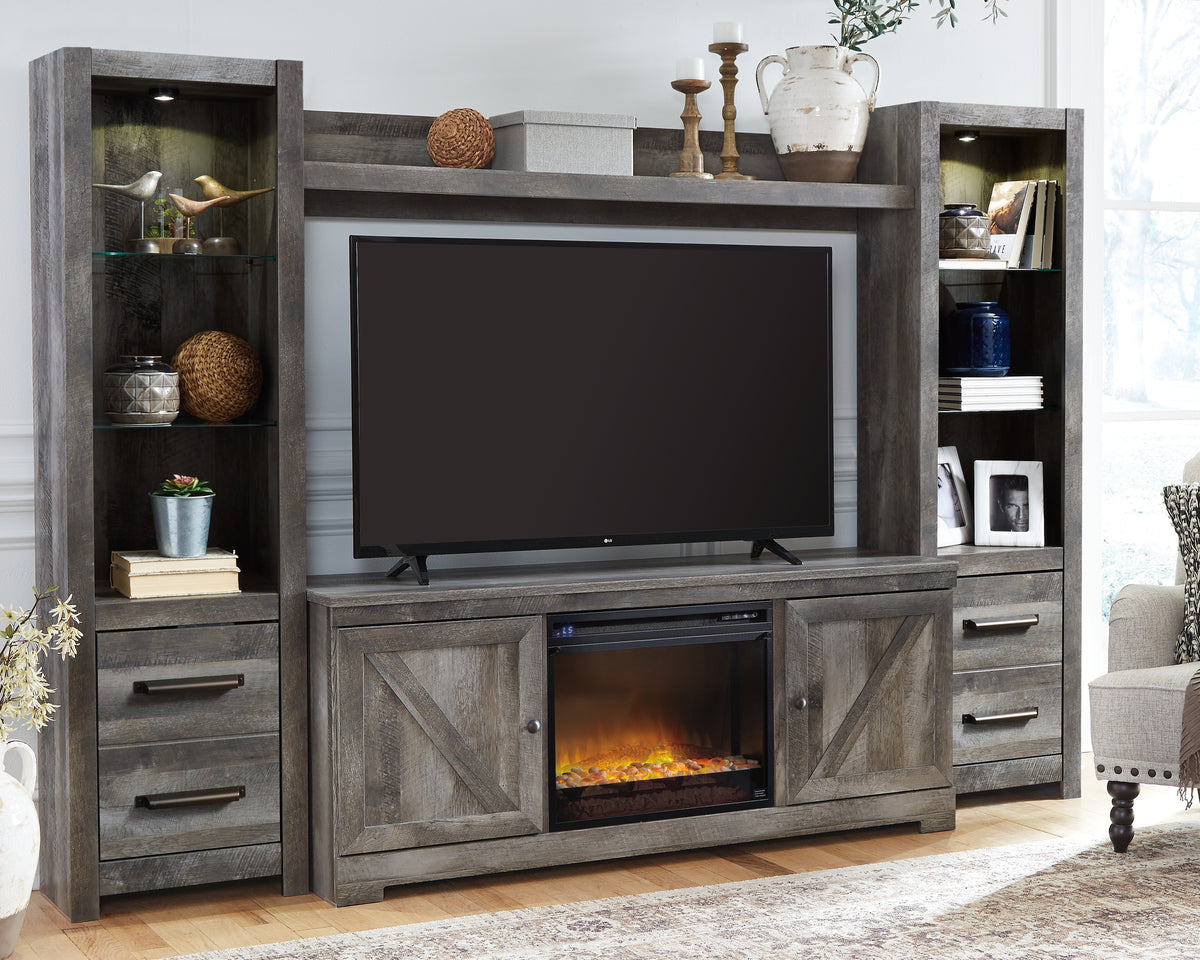 Hoover Furniture Outlet - Ashley Furniture - Wynnlow 4-Piece Entertainment Center with Electric Fireplace - 4-Piece Entertainment Center with Electric Fireplace / Gray - W440W5