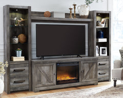 Hoover Furniture Outlet - Ashley Furniture - Wynnlow 4-Piece Entertainment Center with Electric Fireplace - 4-Piece Entertainment Center with Electric Fireplace / Gray - W440W5