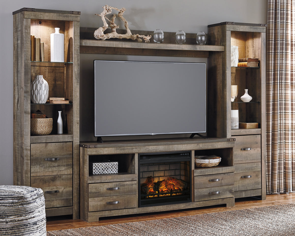 Hoover Furniture Outlet - Ashley Furniture - Trinell 4-Piece Entertainment Center with Electric Fireplace - 4-Piece Entertainment Center with Electric Fireplace / Brown - W446W8