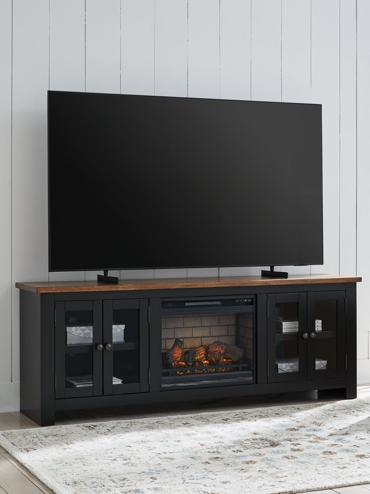 Hoover Furniture Outlet - Ashley Furniture - Wildenauer 76" TV Stand with Electric Fireplace - 76" TV Stand with Electric Fireplace / Brown/Black - W664W1