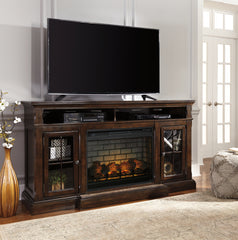 Hoover Furniture Outlet - Ashley Furniture - Roddinton 72" TV Stand with Electric Fireplace - 72" TV Stand with Electric Fireplace / Dark Brown - W701W8
