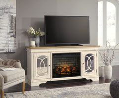 Hoover Furniture Outlet - Ashley Furniture - Realyn 74" TV Stand with Electric Fireplace - 74" TV Stand with Electric Fireplace / Chipped White - W743W2