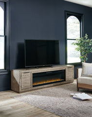 Hoover Furniture Outlet - Ashley Furniture - Krystanza TV Stand with Electric Fireplace - TV Stand with Electric Fireplace / Weathered Gray - W760W1