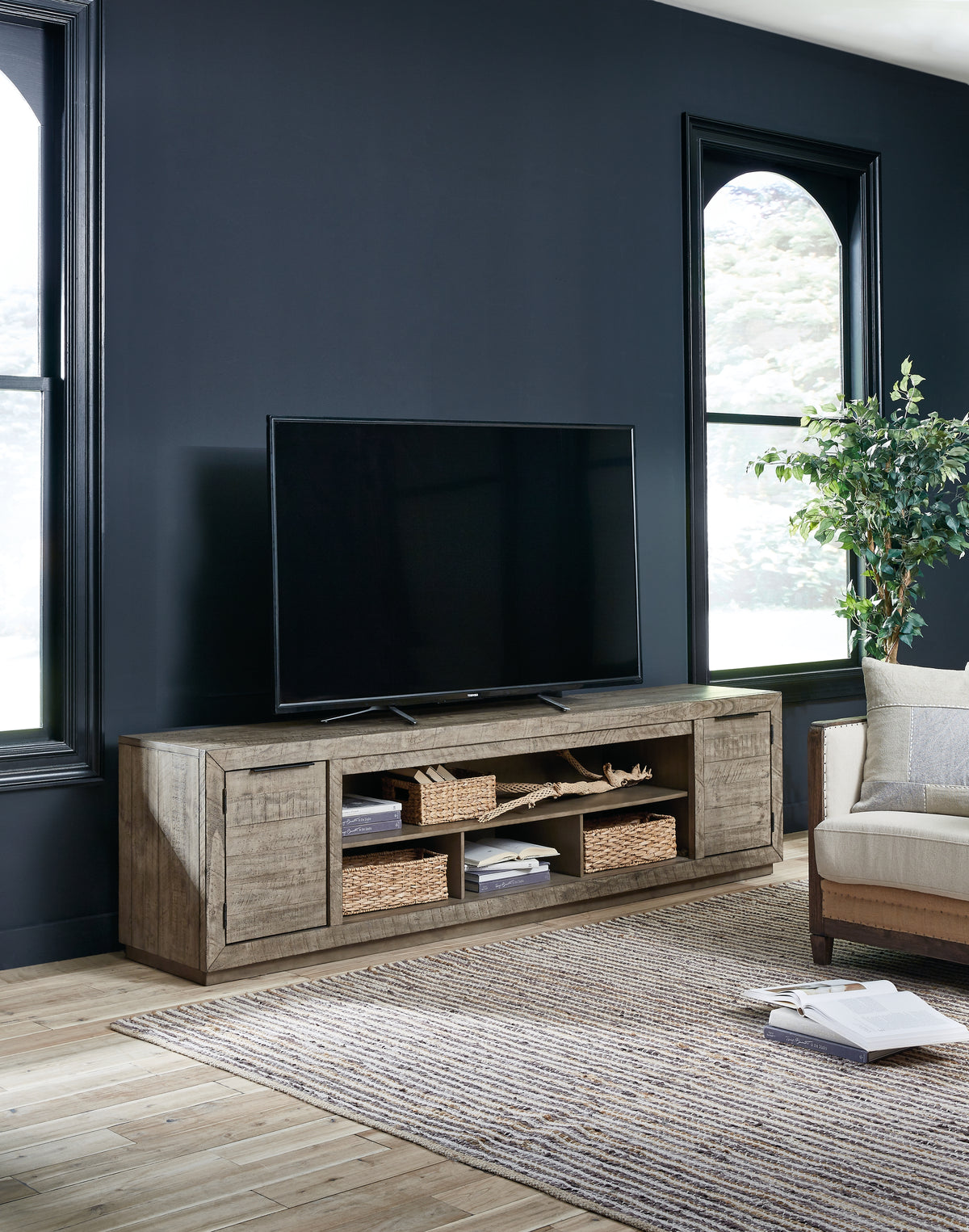 Hoover Furniture Outlet - Ashley Furniture - Krystanza 92" TV Stand - 92" / Weathered Gray - W760-78